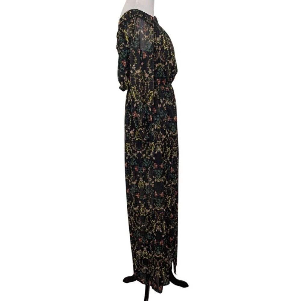 Jealous Tomato Floral Off Shoulder Maxi Dress Womens Size Small Black Front Slit - Picture 7 of 12